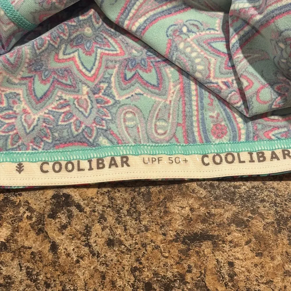 Coolibar Swim Top Y2K Boho Coastal Grandma Beachy UPF 50+ Paisley Blue Large